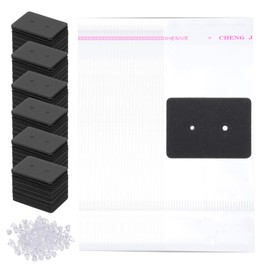 PATIKIL Earring Display Cards, 300 Pcs Jewelry Hanging Earring Display Holder Card with 300 Pcs Clear Bags 300 Pcs Earring Backs for Selling Earrings Ear Studs, Black