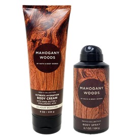Generic Bath and Body Work Men's Collection MAHOGANY WOODS Body Cream and Body Spray Bundle - Full Size, brown