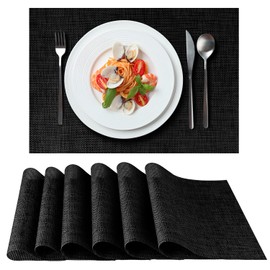Loco Bird Place Mats Set of 6 Black - 44 x 32 cm - Washable PVC Place Mats - Heat Resistant Table Mat - Place Mats - Table Mat