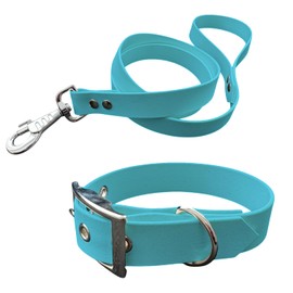 L'Atelier du Fourmilier Dog Collar and Leash in BioThane material, Medium Width (35-40 cm, Light Blue)