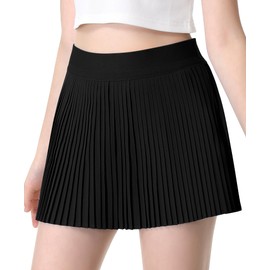 QooNoo Girls Pleated Athletic Skirts with Shorts 2 in 1 Tennis Skorts with Pocket High Waist Golf Skirt for Youth Kids (Black,Small)