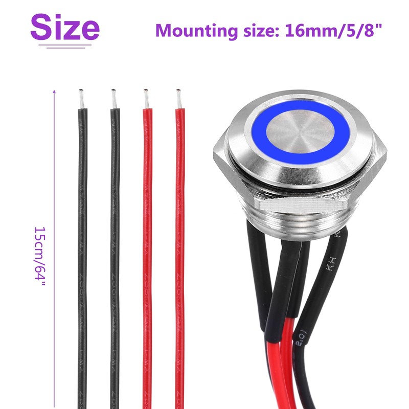 DMiotech 16mm / 5/8" Stainless Steel Momentary Push Button Switch