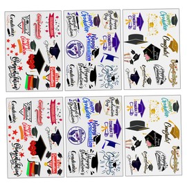 VICASKY 6 Sheets Graduation Theme Body Stickers Decorative for All Ages Unique Designs Including Caps Stars Diplomas for Graduation Ceremonies Celebrations