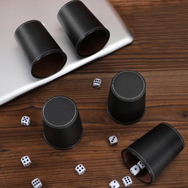 5X Dice Cup Set, PU Leather Dice Shaker Cups with 30 Dices for Bar Party Yahtzee Farkle Dice Games, Coffee (5, Black)