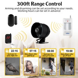 Upgraded WiFi Security Alarm System Kit-Wireless 120db Loud Weatherproof Siren Horn with Remote Control& Door Contact Sensor&Motion Sensor Alarm Home Hotel Garage Shop Burglar Alarm System(Wifi Set F)