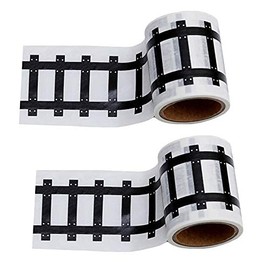 Race Car Track Road Tape Kids Toy Car Party Tape-Sticker Roll for Cars Track and Train Sets, Stick to Floors and Walls, Quick Cleanup (Railway, 2 Rolls)