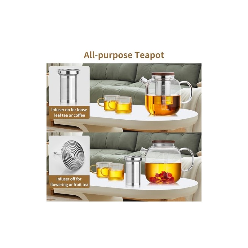 Tetera de vidrio con infusor y tapa, tetera de vidrio