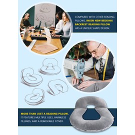 INSEN Reading Pillow, Back Pillow for Sitting in Bed for Reading, Nurse & Relax, Reading Pillow for Adults, Moms & Kids, Sit Up Pillow for Bed, Grey