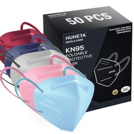 HUHETA KN95 Face Masks for Adults, 50 Packs KN95 Mask, 5-Layer Breathable and Comfortable Safety Mask, Filter Efficiency≥95%, Multi Color