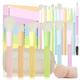 LULUCOLORS 18 Piece Makeup Set for Beginners: Travel Friendly, Soft Grips & Sticky Bristles, Includes Bag, Eyelid Brush & Sponge (Multi-Colour)