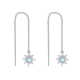 VONALA Moonstone Thread Earrings Sterling Silver Celtic/Planet/Butterfly/Sun/Star/Daisy/Dangle/Filigree/Tear Drop Long Chain Earrings Jewellery Birthday Gifts for Women, Silver, No Gemstone