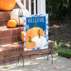 Evergreen Flag Plaid Pumpkins Garden Linen Flag, Welcome Fall Garden Flags 12x18 Double Sided, Small Garden Flags for Outside, Fall Decorations for Home, Porch, Yard