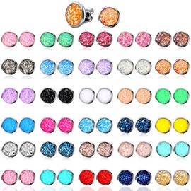 32 Pairs Druzy Stud Earrings Bulk Bohemian Round Stud Earrings Stainless Steel Pierced Earrings Jewelry for Women(11 mm)