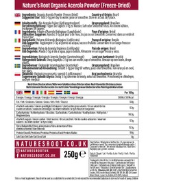 Natures Root Organic Raw Acerola Powder 60g - Vitamin C | Cherry Extract | Freeze Dried | GMO Free