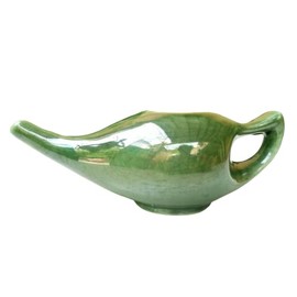 Ancient Impex Ceramic Neti Pot with 5 Sachets of Neti Salt | Natural Treatment for Sinus, Infection and Congestion - Green Color Crackle Pattern