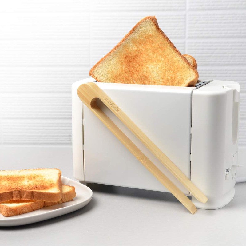 Magnetic Bamboo Toaster Tongs: 100% Natural 8.7” Wood Kitchen Toast
