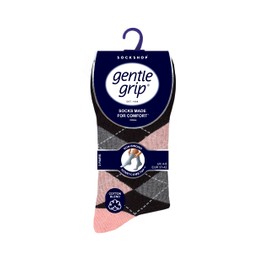 SockShop Gentle Grip | Ladie's 3-pack Cotton Rich Crew Socks | Soft, Anti constriction/Non-Binding Fit | Business and Casual | 3 Pairs | Women's 4-8UK / 5-9US / 37-42EU | Argyle Brown