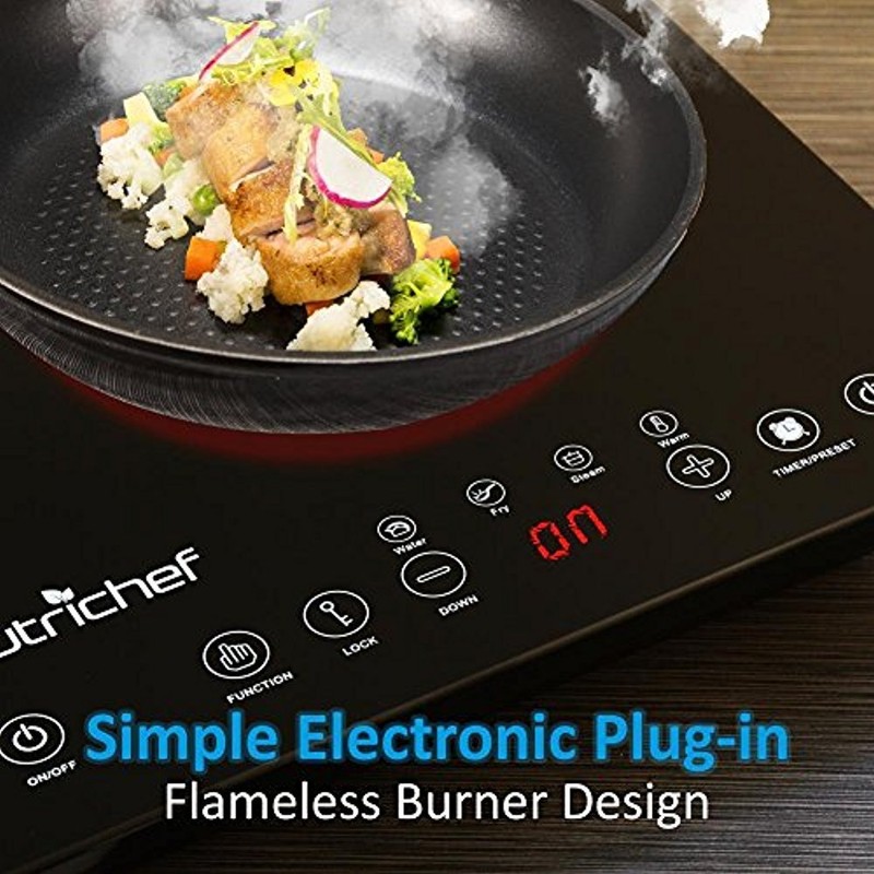 NutriChef Double Induction Cooktop - Portable 120V Digital Ceramic Dual