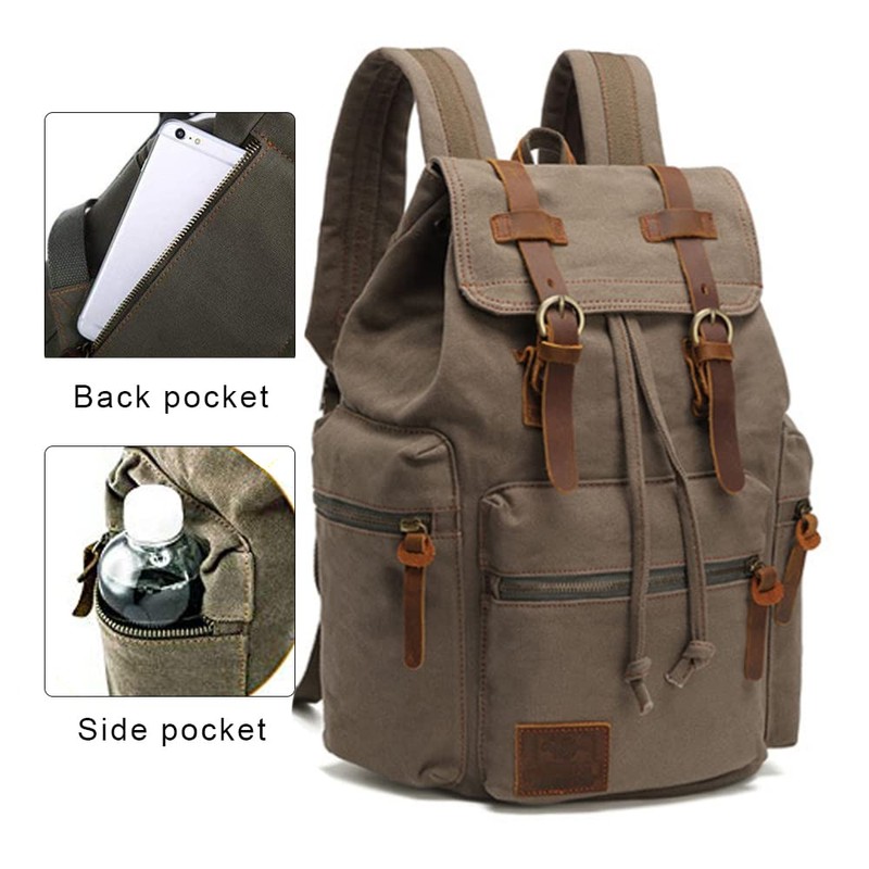 High Capacity Canvas Vintage Backpack - for Hiking Travel 12-15"