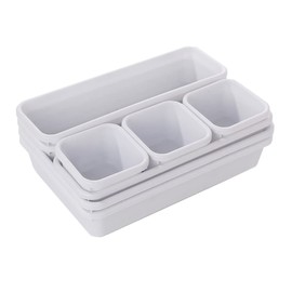 8 Pieces Interlocking Drawer Organizer Plastic Storage Trays Dividers for Kitchen Office Desk Makeup Clothes Jewelry Craft Bathroom Organizer White