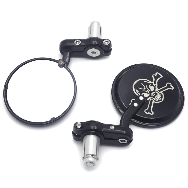 HTTMT- Skull Round Rearview Mirrors 25mm 1" Bar End Compatible