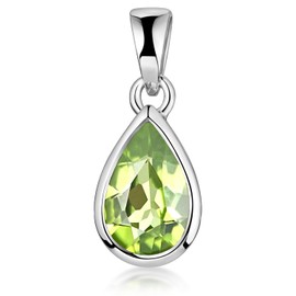 Materia Peridot Pendant Silver 925 Green Drop Gemstone Jewellery Rhodium Plated with Chain, Gemstone, Peridot
