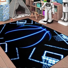 Basketball Area Rug - Black Basketball Rug for Boys Kids Room Sports Carpet Rugs for Boys Kids Bedroom, 4'×5'
