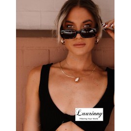 Laurinny Rectangle Sunglasses for Women Men Vintage Square 90s Sunglasses Trendy Square Glasses, Tortoiseshell/Dark Green, 147mm