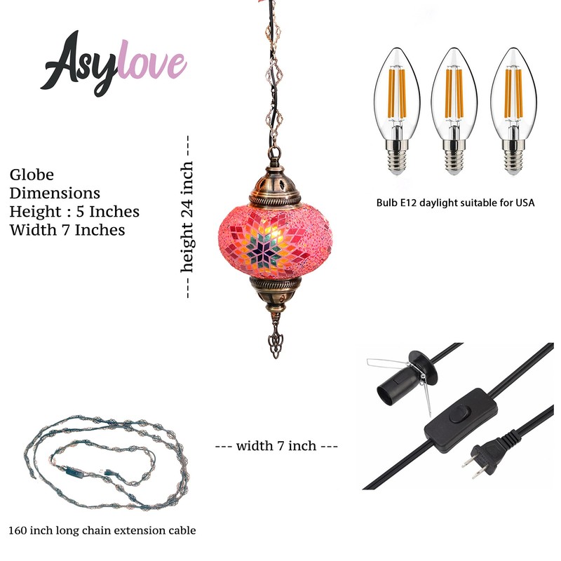 Asylove Turkish Mosaic Ceiling Lamps, Moroccan Pendant Lighting, Handmade Mosaic