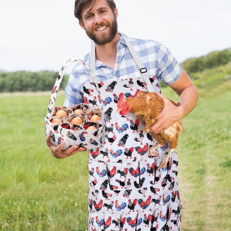 Cutecrop 2 Pcs Egg Collecting Apron with 15 Pocket Gathering
