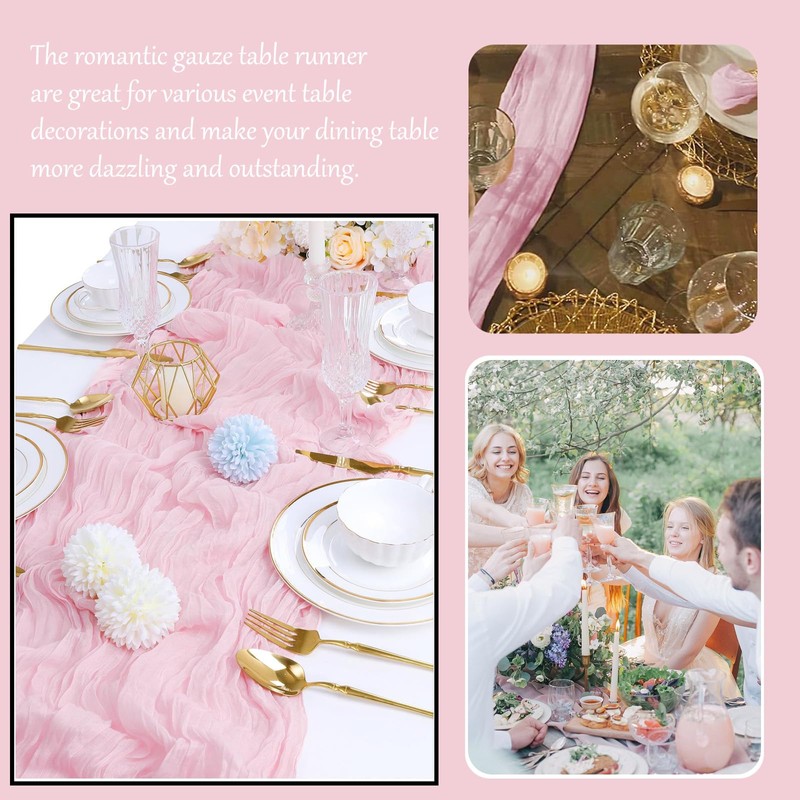 YOUTHLOXUS 90x300cm Pink Table Runner, Semi-Sheer Cheesecloth Table Runner, Wedding