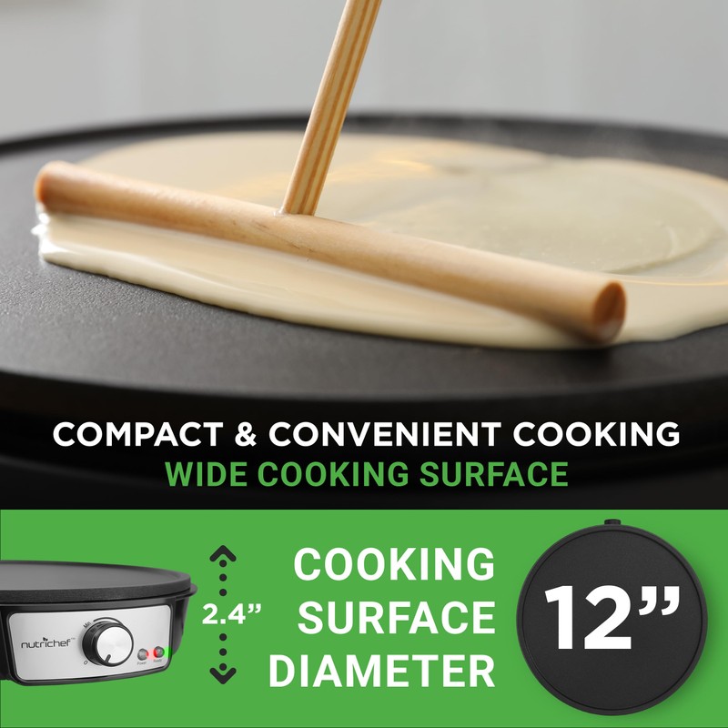 Nutrichef Electric Crepe Maker Pan & Griddle - 12 Inch