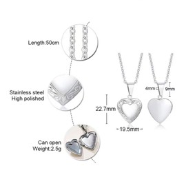 KunBead Jewelry Love Silver Heart Photo Picture Locket Necklace with Picture inside-Stainless Steel for Women