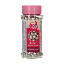 FunCakes Crispy Choco Pearls - Metallic Silver, Argento - Decorazioni di Cioccolato Commestibili, Ottime per Decorare Torte, Cupcake, Biscotti e Pasticcini - Decorazione di Torte e Cupcake - 60 g
