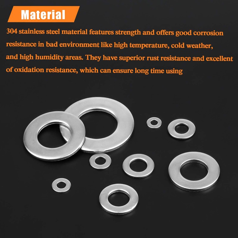 HELIFOUNER 600 Pieces 9 Sizes 304 Stainless Steel Flat Washers