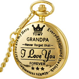 Realpoo Gold Engraved Pocket Watches to My Grandpa I Love You Forever Quartz Watch with Chains -Gold