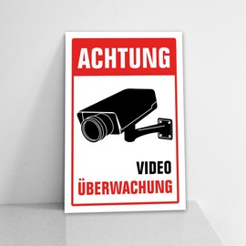 Videoüberwachung Sign, 20 x 30 cm, 3 mm Thick Hard Foam Board - "Achtung Videoüberwachung", Weatherproof, UV-Resistant, Information Sign, German Production #122