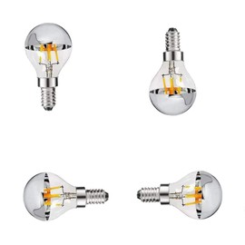 Lxcom Lighting G14(G45) Half Chrome Light Bulb,Dimmable 4W E12 LED Candelabra Bulbs Warm White 2700K 400Lm Filament Vintage Bulb with Silver Decorative Edison Globe Bulb for Indoors(8 Pack)