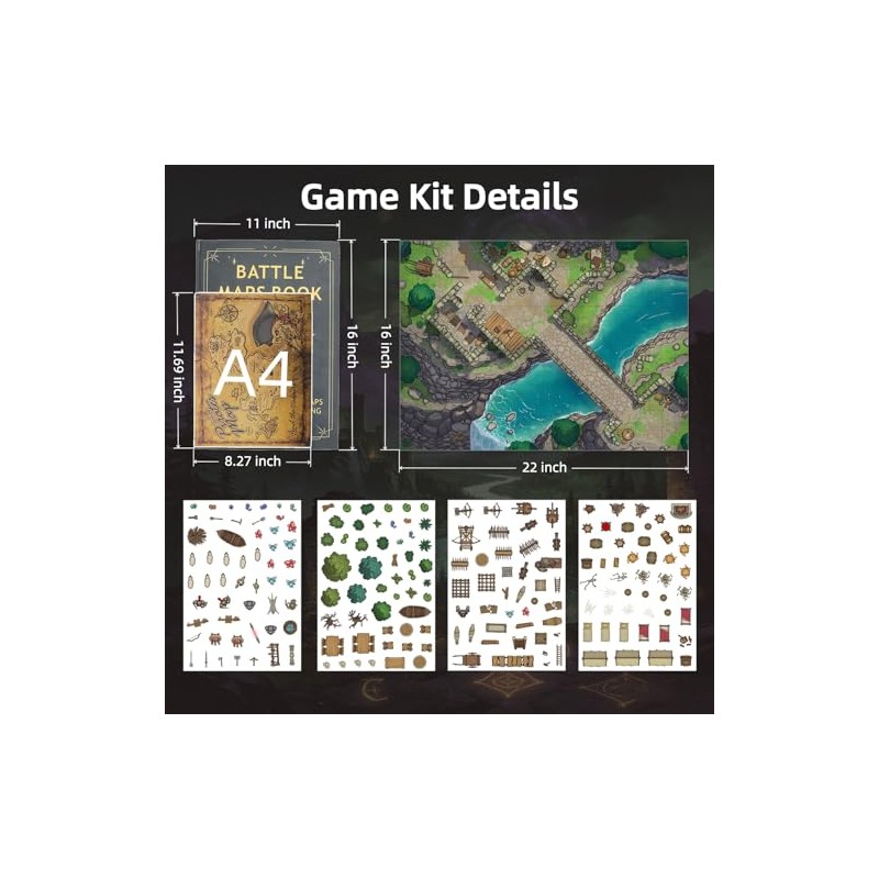 DND Battle Map Book – 40 Reusable Wet/Dry Erase Mats,