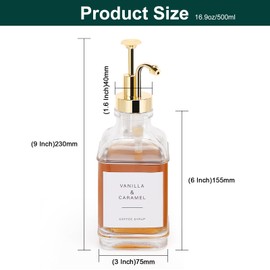 BathAce Coffee Syrup Dispenser for Coffee Bar, Clear Glass Syrup Bottles with Pump, Refillable Maple Syrup Dispenser, Coffee Bar Accessories and Organizer, 500ml, Set of 2 (Gold)