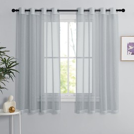 PONY DANCE Tende Corte da Cucina Tende Moderne con Anelli Trasparenti Decorazione con Effetto Lino Curtains Cameretta Bambini 2 Pezzi 140x160 CM, Grigio Chiaro