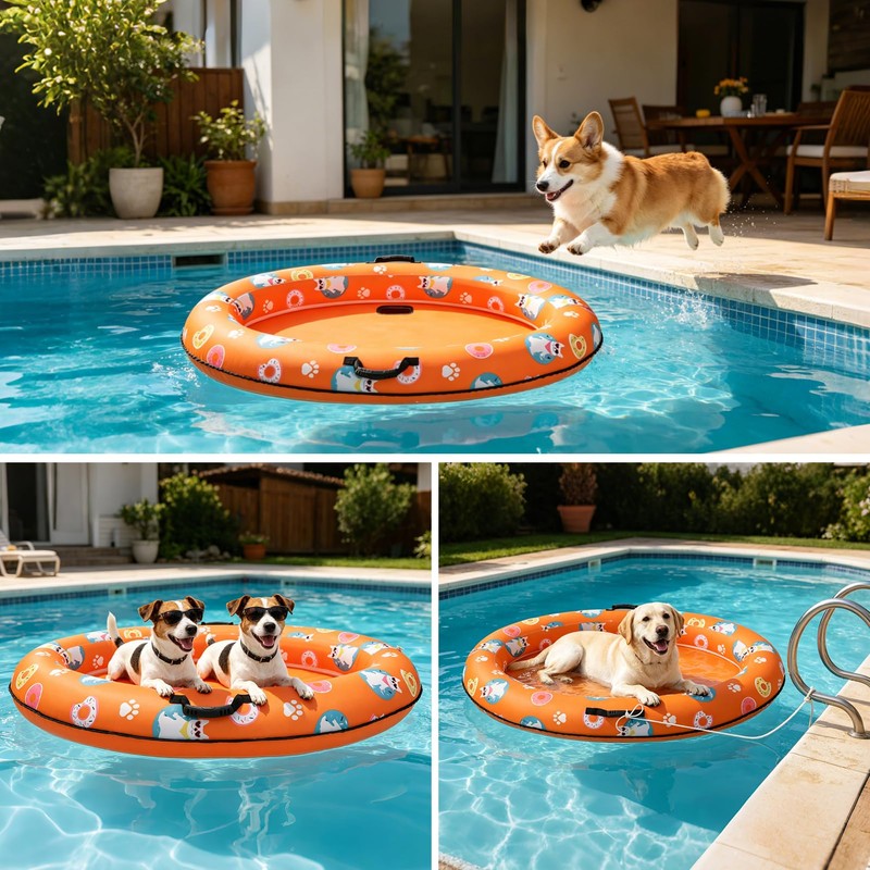 PAWCHIE Inflatable Dogs Pool Float with Rope - Inflatable Rafts,