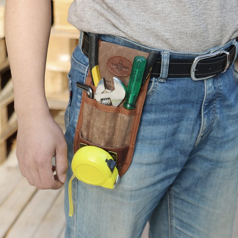 TOURBON Canvas Tool Pouch Belt Tape Measure Plier Wrench Holder