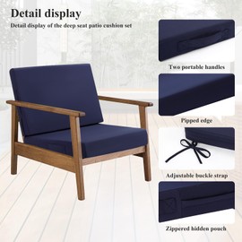 HEBE Outdoor Deep Seat Cushion Set,Waterproof Patio Chair Cushions & Back Cushion for Patio Furniture with Fade Resistant Removable Cover,for Sofa Couch,Blue