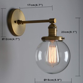 Phansthy Antique Industrial Wall Lamp Globe Wall Light with 5.9 Inches Glass Lampshade(Antique)
