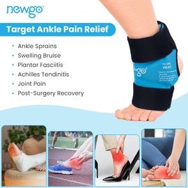 NEWGO Ankle Ice Pack for Swelling, Reusable Gel Ice Pack for Foot Ankle Heel, Hot Cold Compress Therapy for Achilles Tendonitis, Sprained Ankles (Blue)