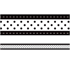Black & White Stitch 'n' Dots Straight Border Trim