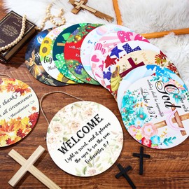 Geelin 12 Pcs Christian Seasonal Sign 12 Inch Easter Jesus He Is Risen Door Decoration Religious Cross Wood Wreath Spring Wall Hanging Art for 4th July Summer Outdoor Decor