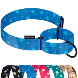 CollarDirect Martingale Collars for Dogs Heavy Duty Floral Pattern Female Safety Nylon Training Wide Collar Flower Design Large Medium (L, Neck Size 15"-20", Navy Blue)