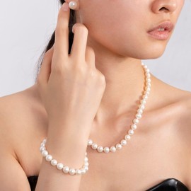 Freshwater Cultured AAAA Quality Genuine Real Pearl Strand Necklace for Women Fine Jewelry Valentine's Day Gifts for Her, 18Inch 7.5-8.5mm, Sterling Silver, Pearl